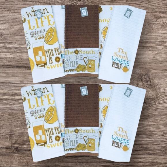 10 Pc Set Sweet Tea Absorbent Kitchen Towels 100% Cotton Embellished  A6456 - Picture 1 of 6
